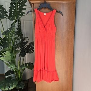 Old Navy Orange Ruched Sundress V-Neck Sleeveless